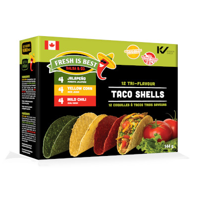 Fresh Is Best Tri-Flavour Taco Shells (Yellow Corn, Jalapeno and Chili) - 144g